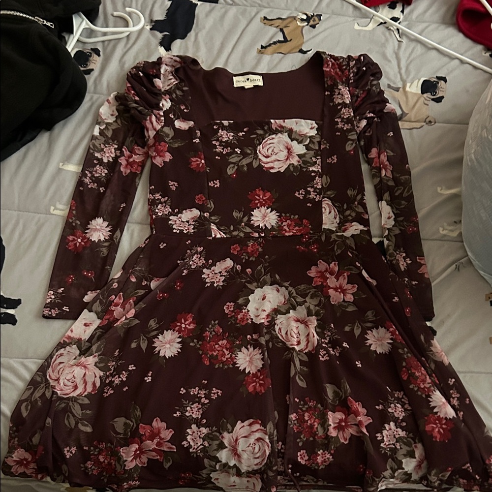 Derek Heart Maroon and Beige Dress